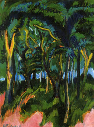 Ernst Ludwig Kirchner - El bosque con el primer plano de color rosa